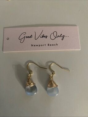 Good Vibes 😎 Only Gold Wire-Wrapped Blue Teardrop Earrings —
